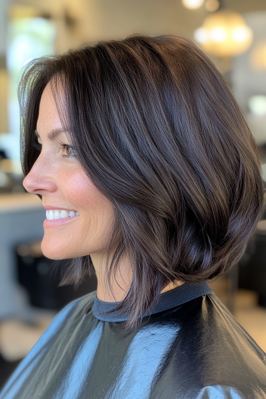 7. Smoky Black Angled Lob (Medium Length Haircuts For Women Over 40) - Medium Length Haircuts For Women Over 40
