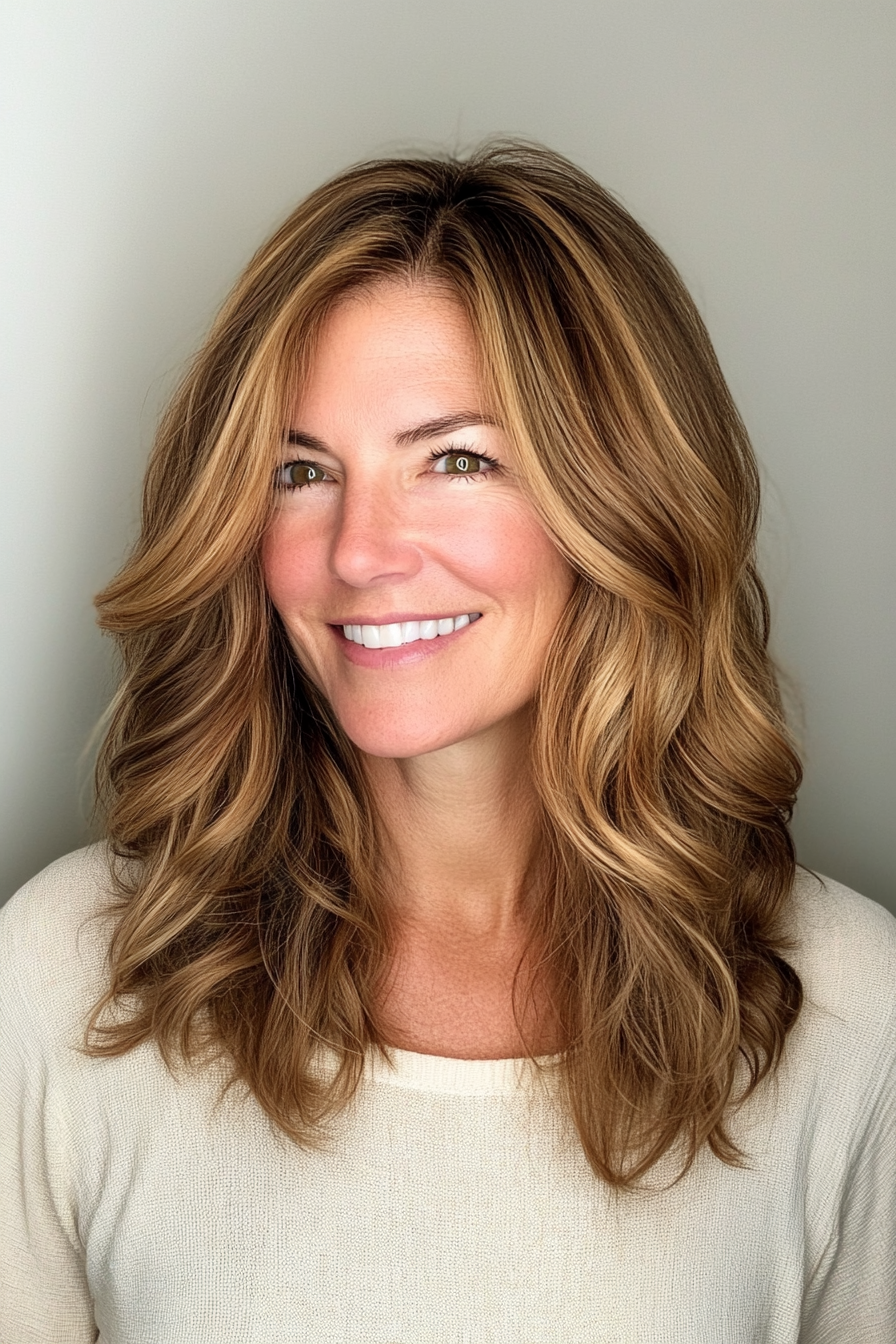 9. Golden Brunette Tousled Cut (Medium Length Haircuts For Women Over 40) - Medium Length Haircuts For Women Over 40
