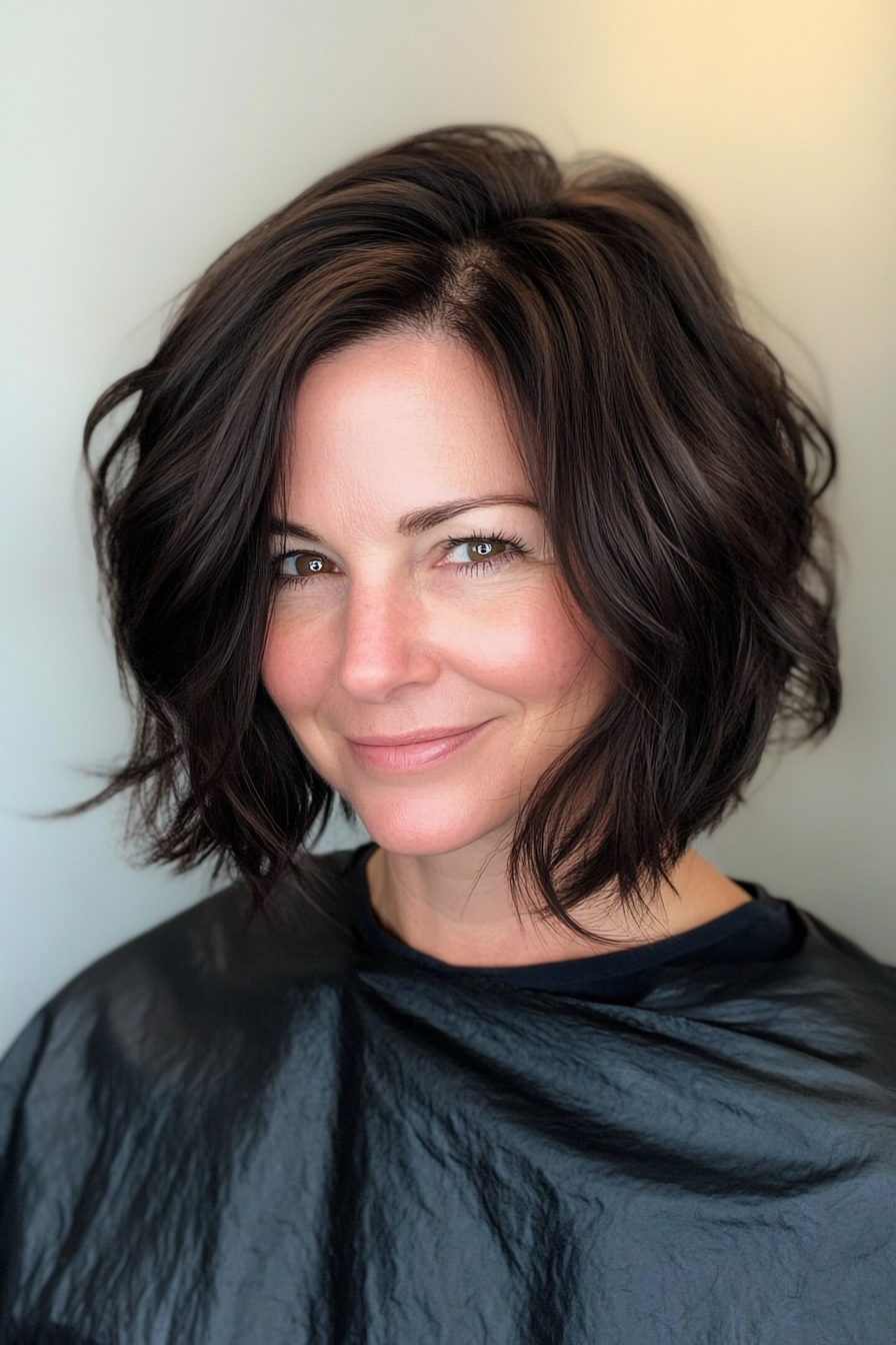 10. Dark Brown Choppy Lob (Medium Length Haircuts For Women Over 40) - Medium Length Haircuts For Women Over 40