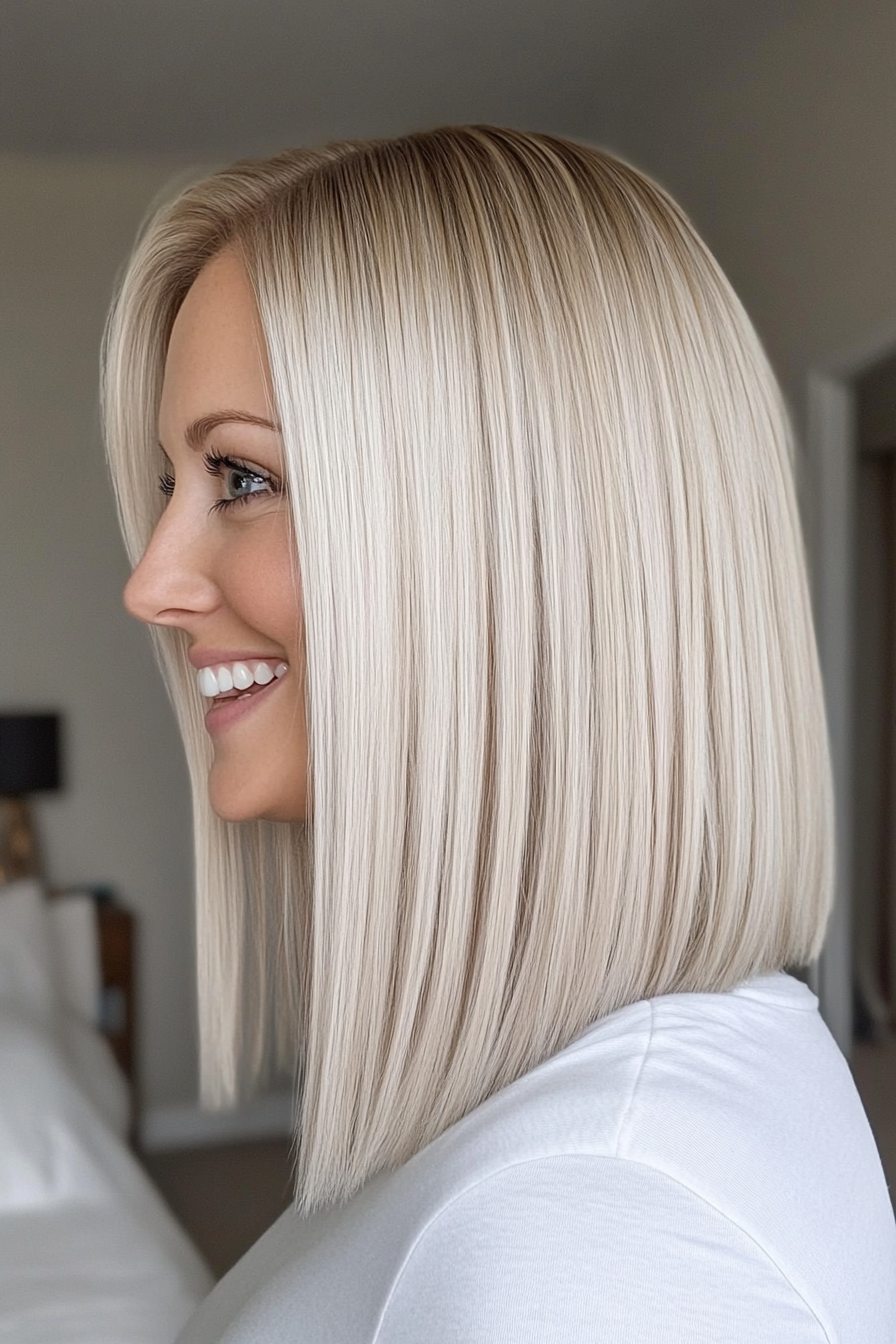 16. Icy Blonde Classic Lob (Medium Length Haircuts For Women Over 40) - Medium Length Haircuts For Women Over 40