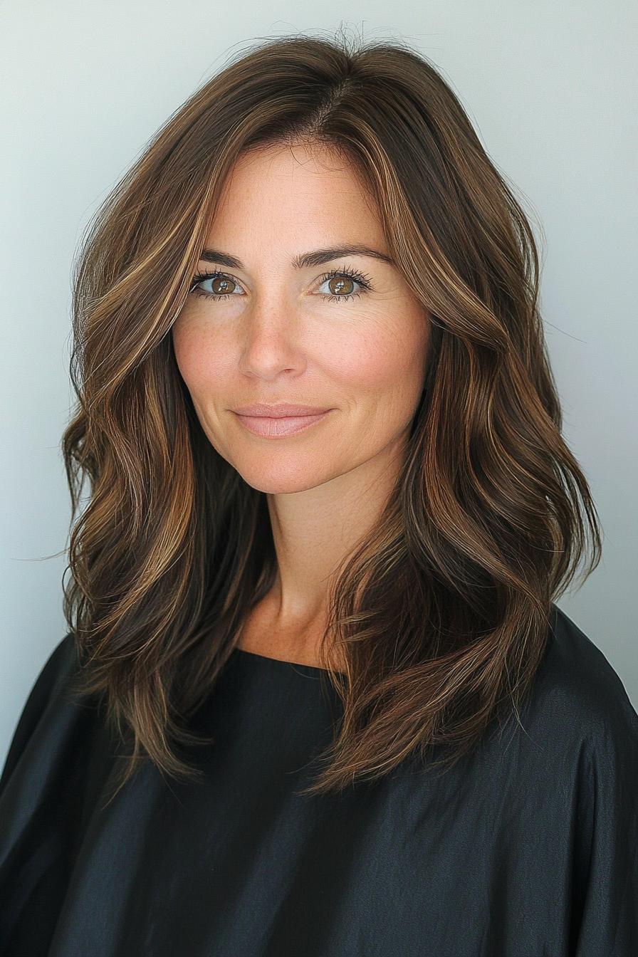 17. Chocolate Balayage Mid-Length Cut (Medium Length Haircuts For Women Over 40) - Medium Length Haircuts For Women Over 40