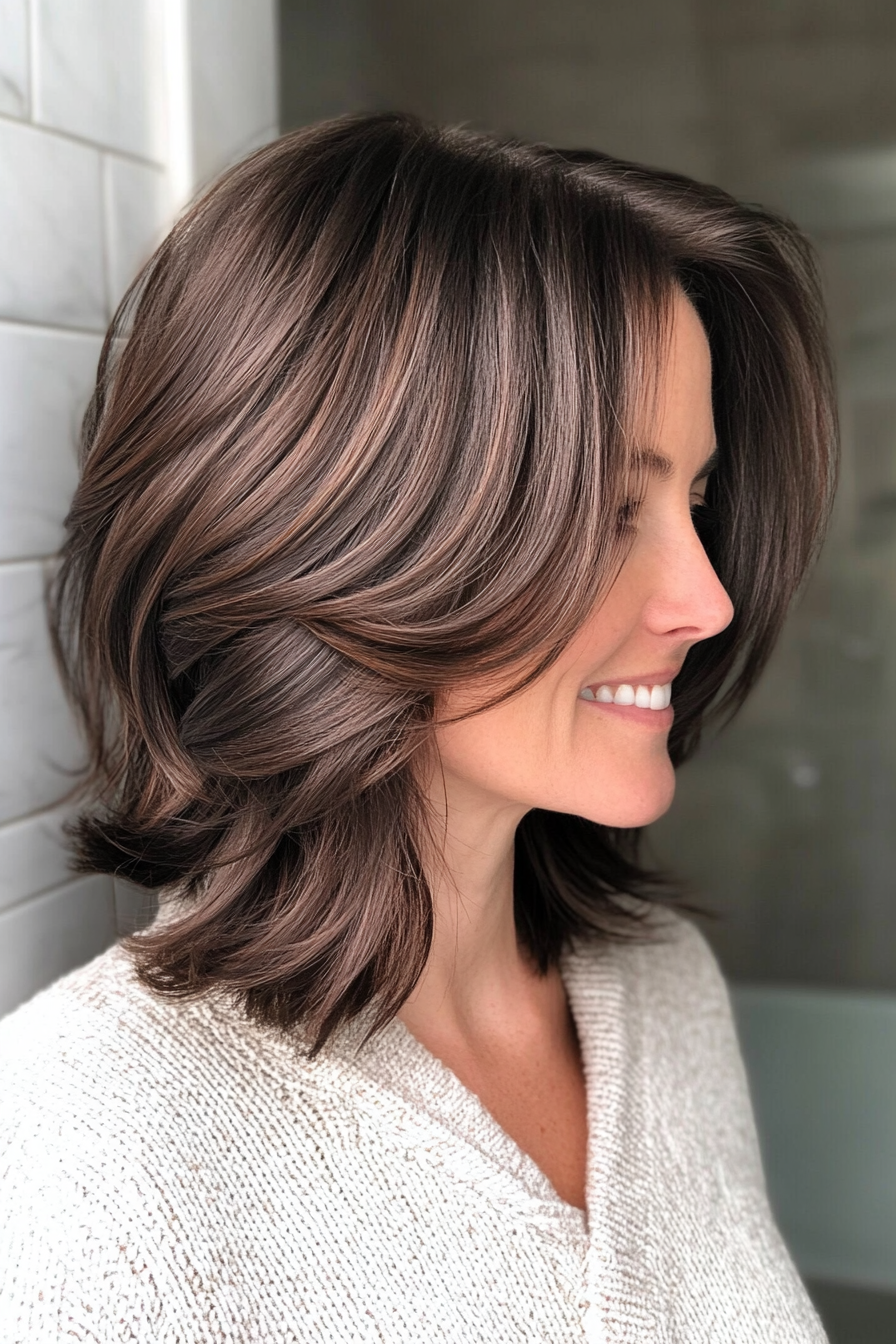 18. Dark Ash Brown Voluminous Lob (Medium Length Haircuts For Women Over 40) - Medium Length Haircuts For Women Over 40