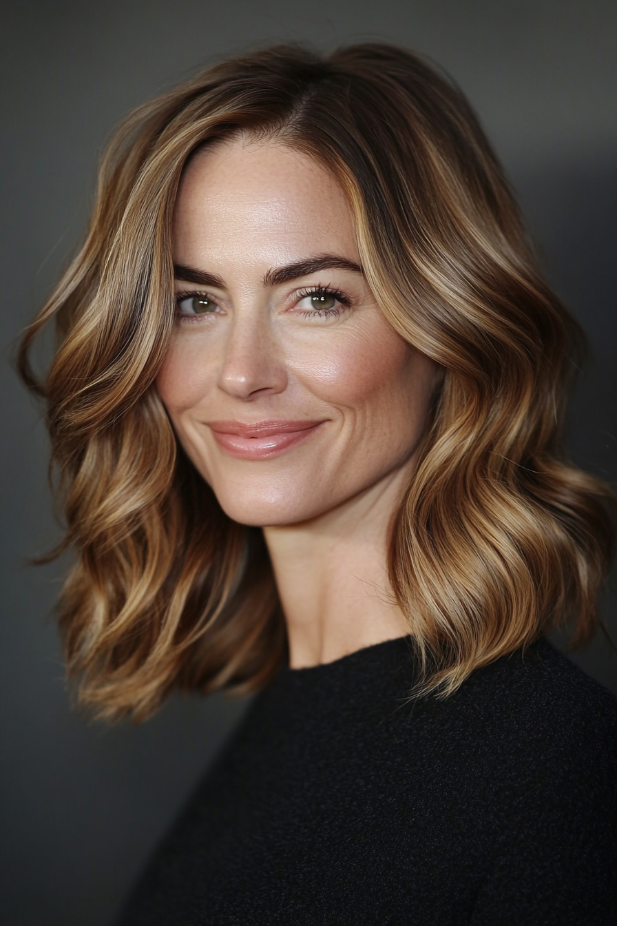 27. Deep Caramel Shoulder-Length Soft Waves (Medium Length Haircuts For Women Over 40) - Medium Length Haircuts For Women Over 40