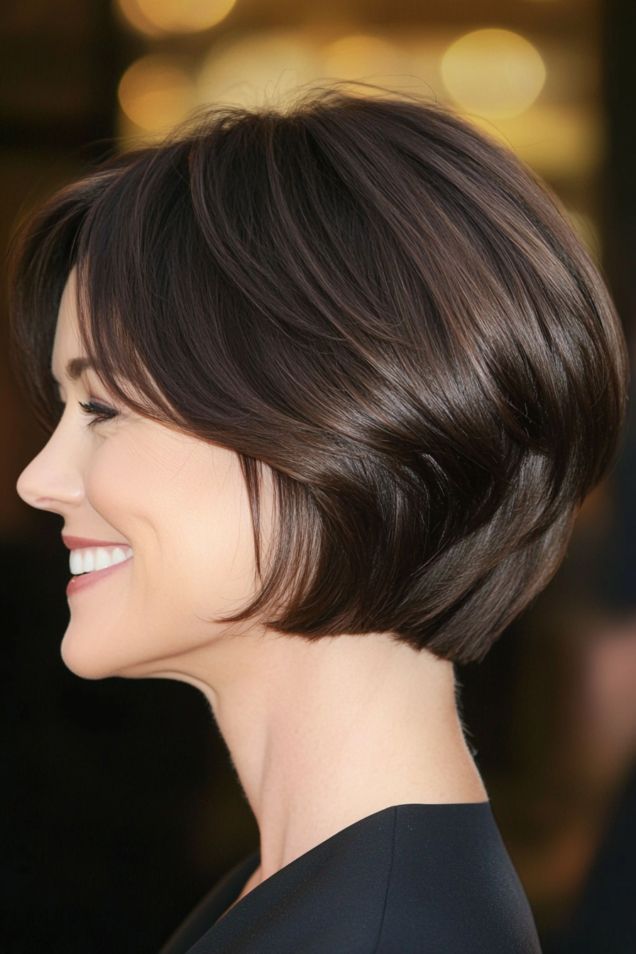 1. Classic Short Bob in Dark Brown (Short Bob Hairstyles For Older Women) - Short Bob Hairstyles For Older Women