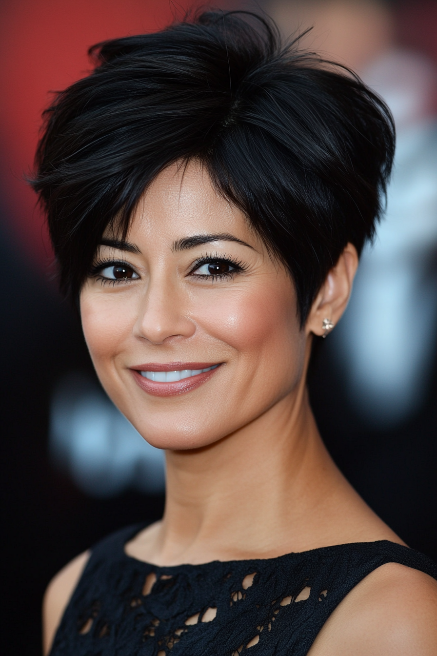 1. Feathered Pixie in Deep Espresso (Short Black Hairstyles For Women Over 50) - Short Black Hairstyles For Women Over 50