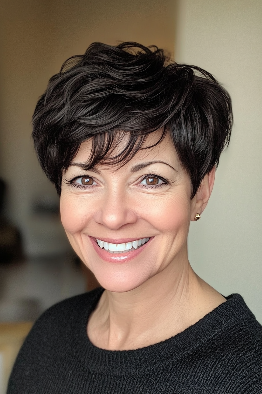 2. Tapered Cut with Soft Waves in Dark Brown (Short Black Hairstyles For Women Over 50) - Short Black Hairstyles For Women Over 50