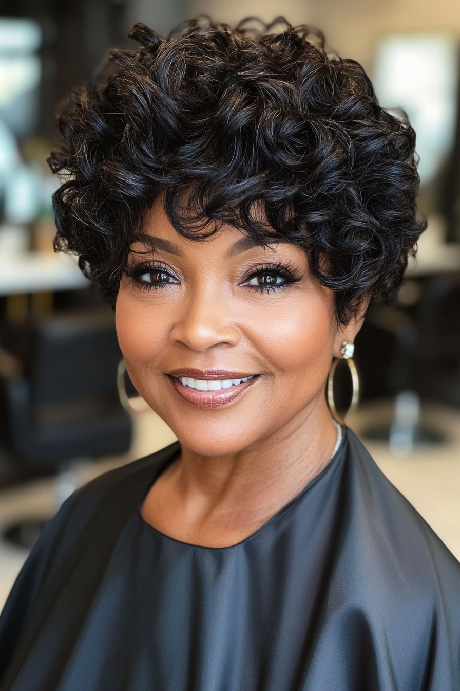 3. Curly Crop in Rich Ebony (Short Black Hairstyles For Women Over 50) - Short Black Hairstyles For Women Over 50