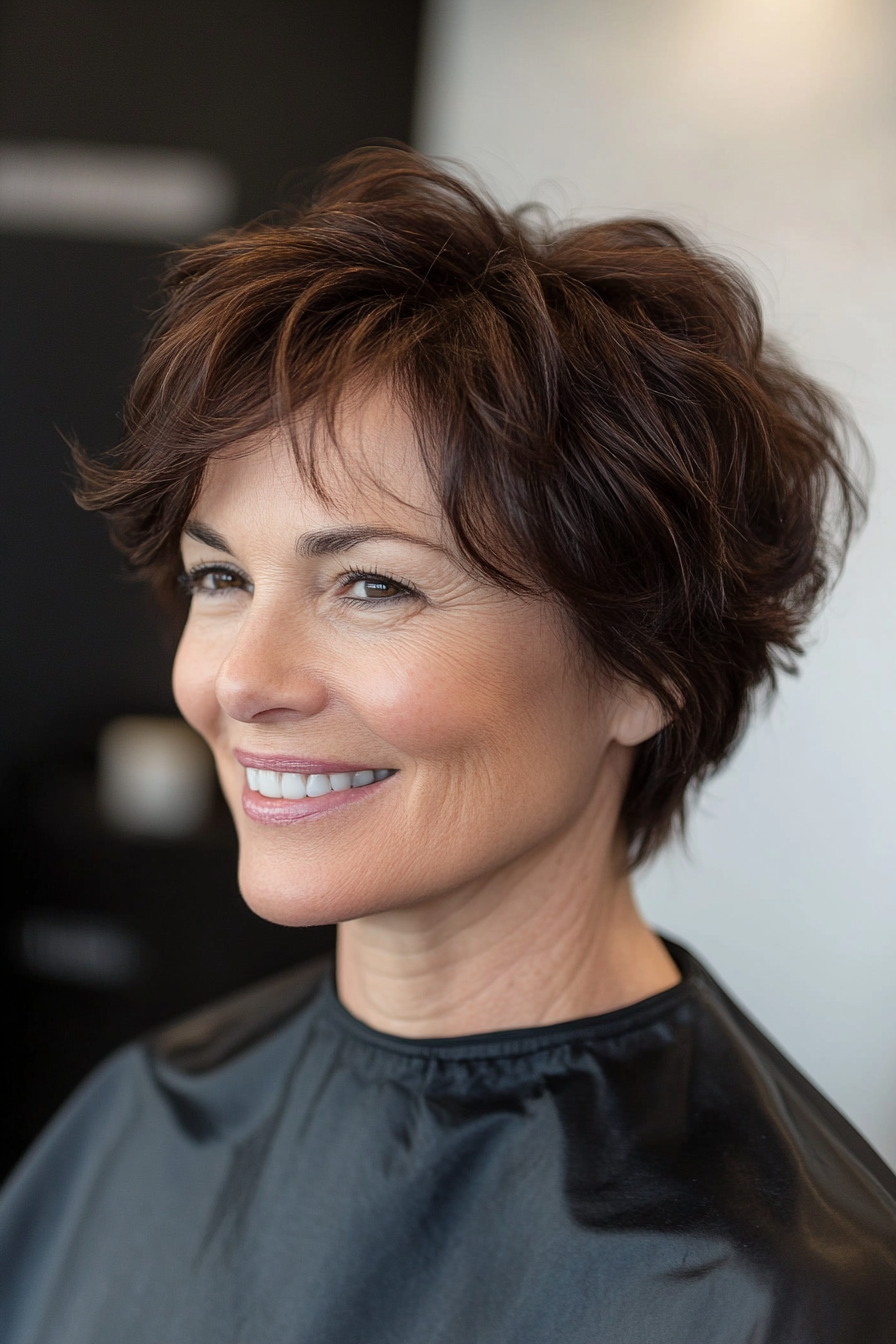 5. Textured Taper Cut in Soft Chestnut (Short Black Hairstyles For Women Over 50) - Short Black Hairstyles For Women Over 50