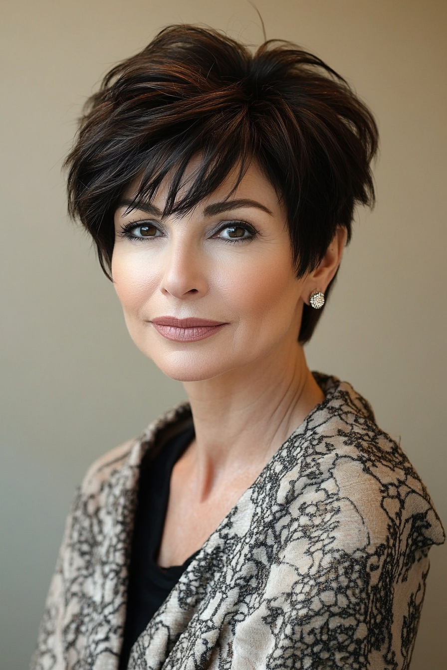 6. Layered Pixie in Warm Cocoa (Short Black Hairstyles For Women Over 50) - Short Black Hairstyles For Women Over 50