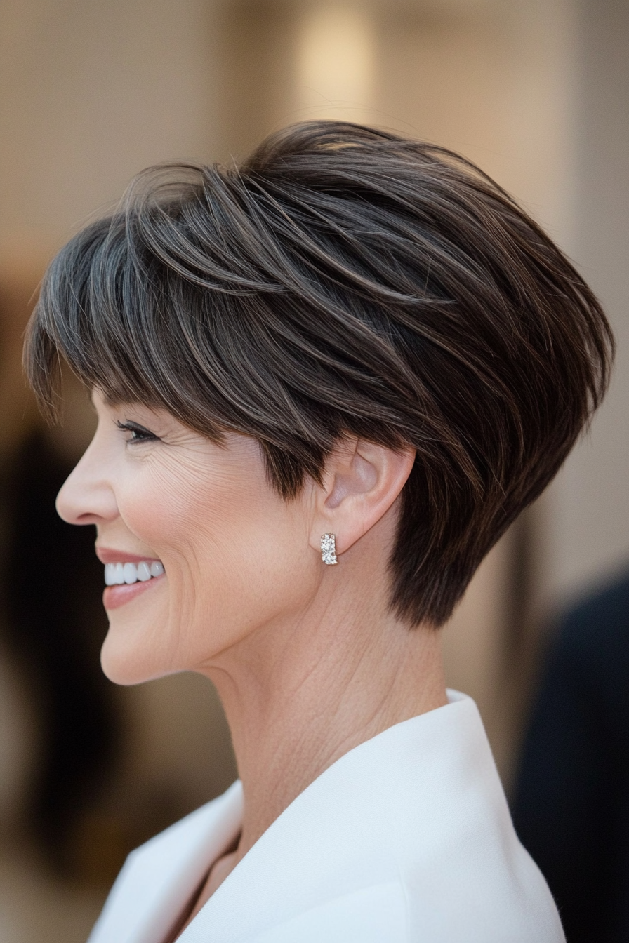 12. Layered Crop in Warm Walnut (Short Black Hairstyles For Women Over 50) - Short Black Hairstyles For Women Over 50