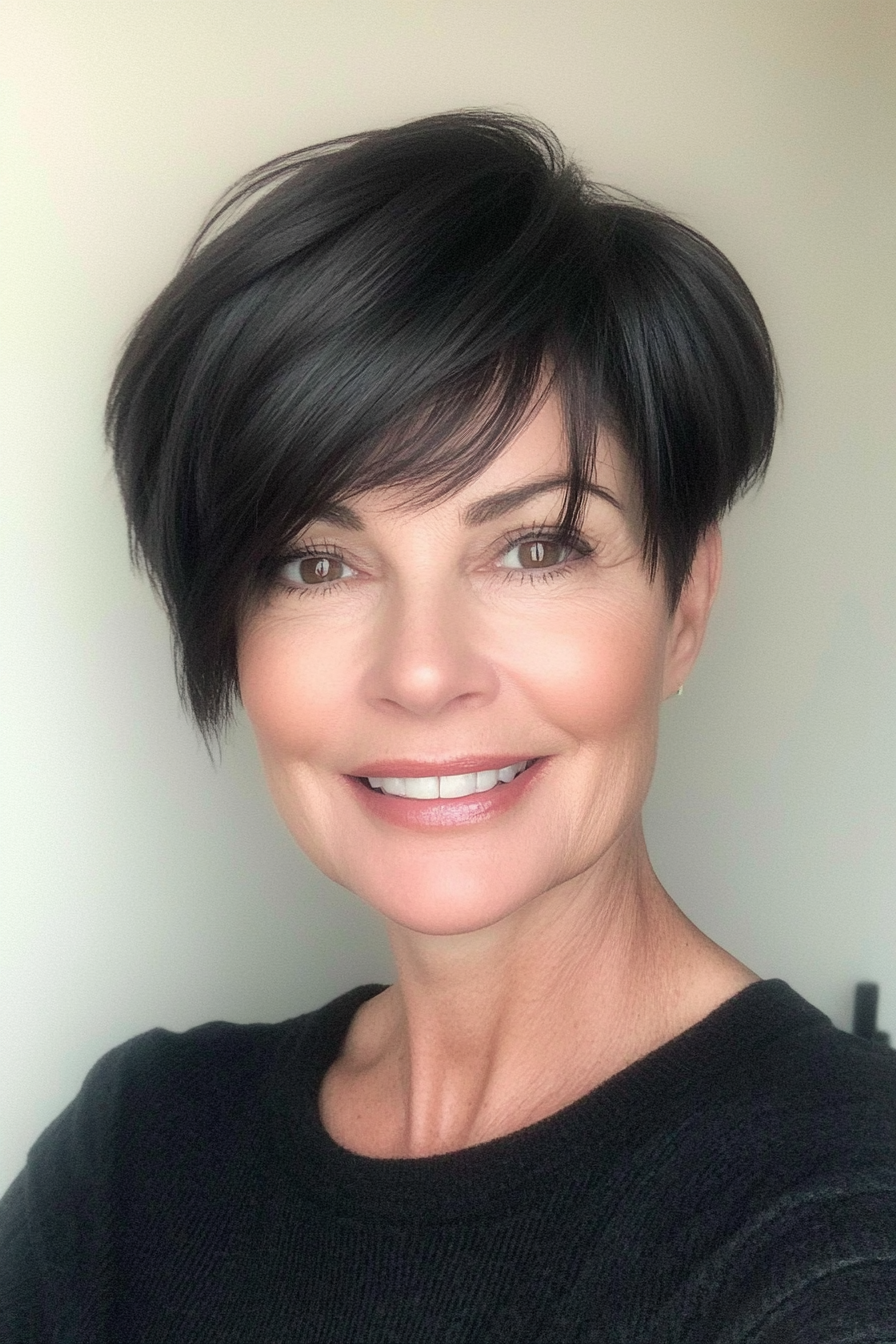 13. Side-Swept Pixie in Dark Chocolate (Short Black Hairstyles For Women Over 50) - Short Black Hairstyles For Women Over 50