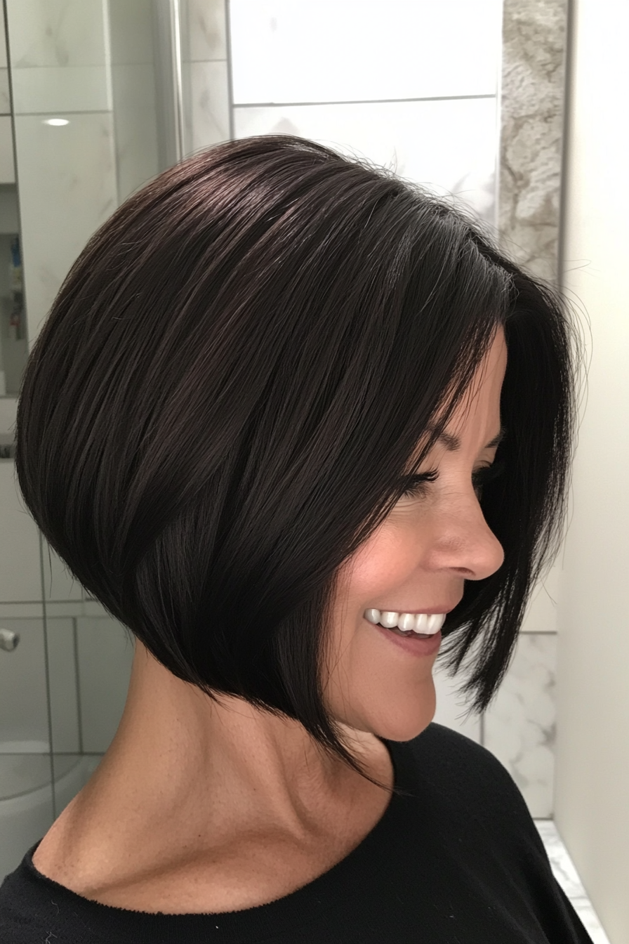 15. Classic Bob in Deep Chestnut (Short Black Hairstyles For Women Over 50) - Short Black Hairstyles For Women Over 50