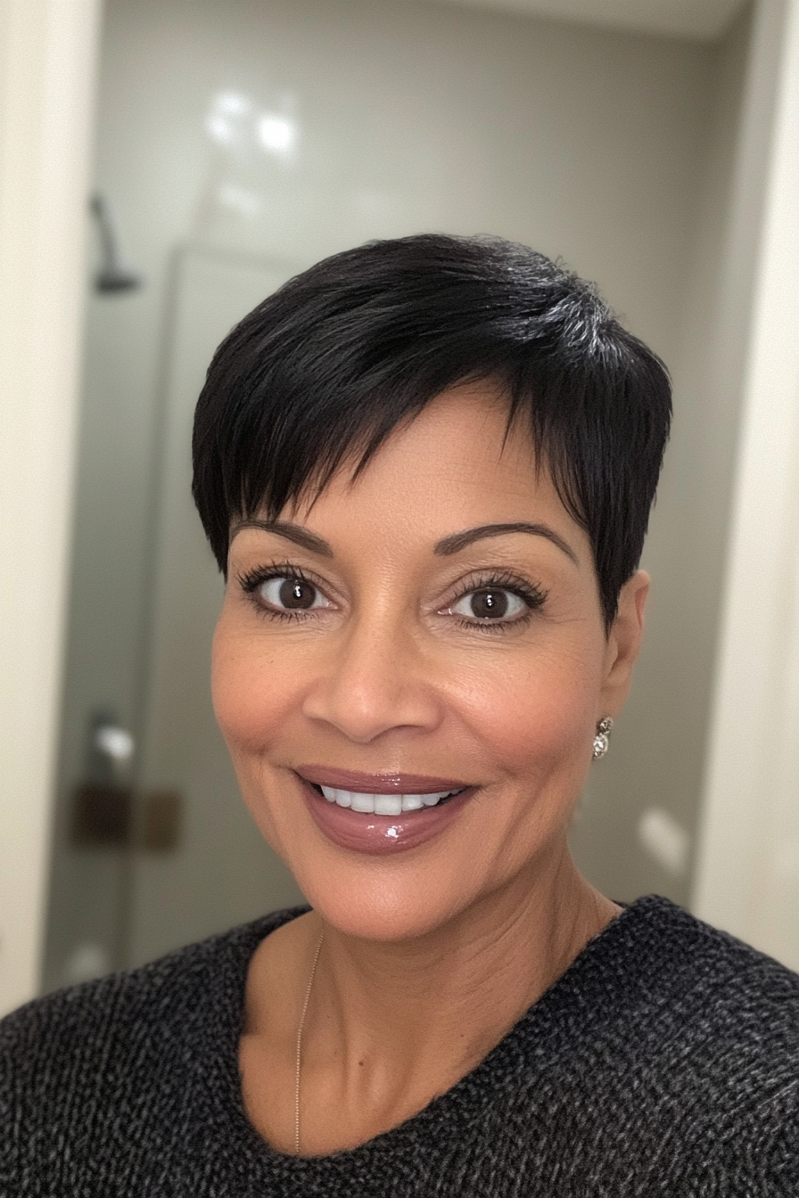 16. Low Tapered Cut in Warm Espresso (Short Black Hairstyles For Women Over 50) - Short Black Hairstyles For Women Over 50