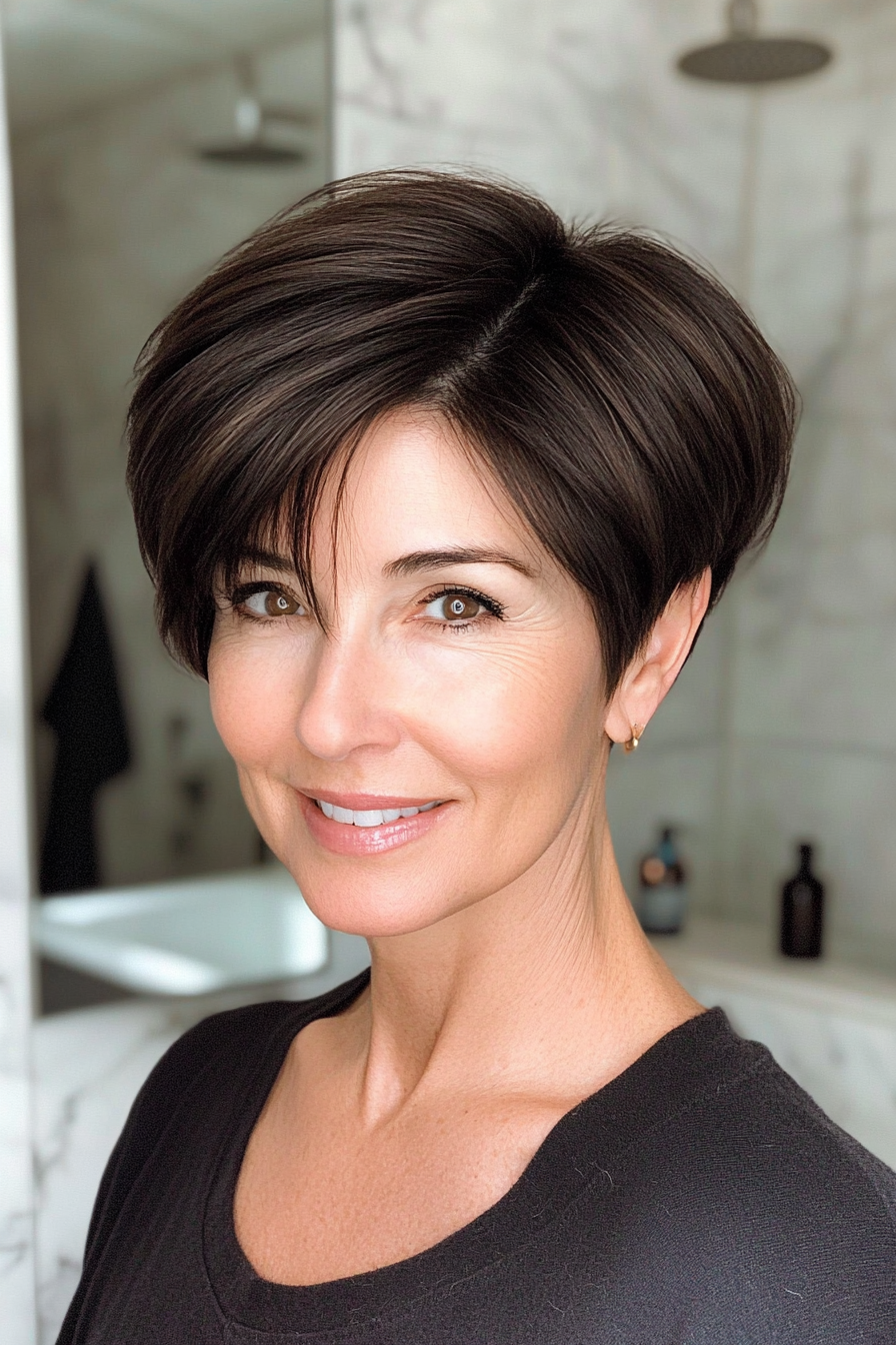18. Modern Caesar Cut in Natural Brown (Short Black Hairstyles For Women Over 50) - Short Black Hairstyles For Women Over 50