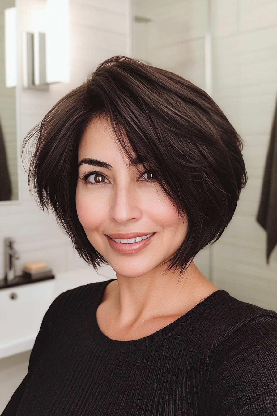 19. Textured Bob in Deep Walnut (Short Black Hairstyles For Women Over 50) - Short Black Hairstyles For Women Over 50