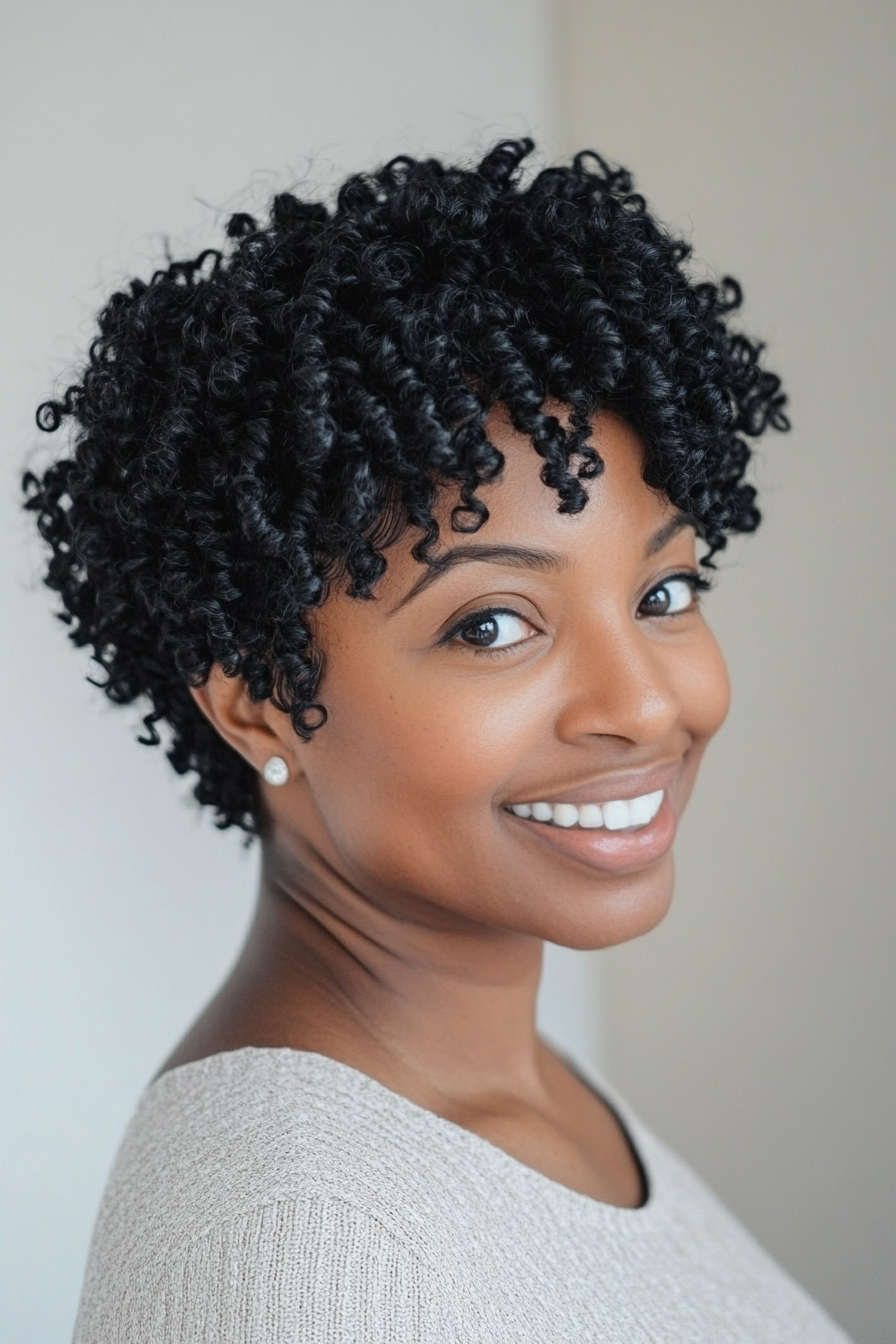 20. Tight Curls in Natural Black (Short Black Hairstyles For Women Over 50) - Short Black Hairstyles For Women Over 50
