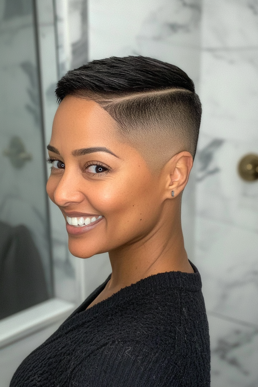23. Buzz Cut in Dark Onyx (Short Black Hairstyles For Women Over 50) - Short Black Hairstyles For Women Over 50
