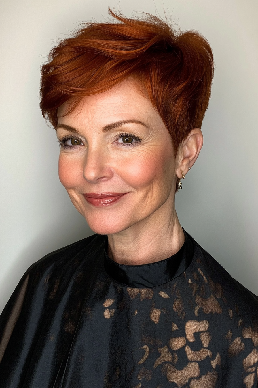 26. Voluminous Pixie in Warm Auburn (Short Black Hairstyles For Women Over 50) - Short Black Hairstyles For Women Over 50