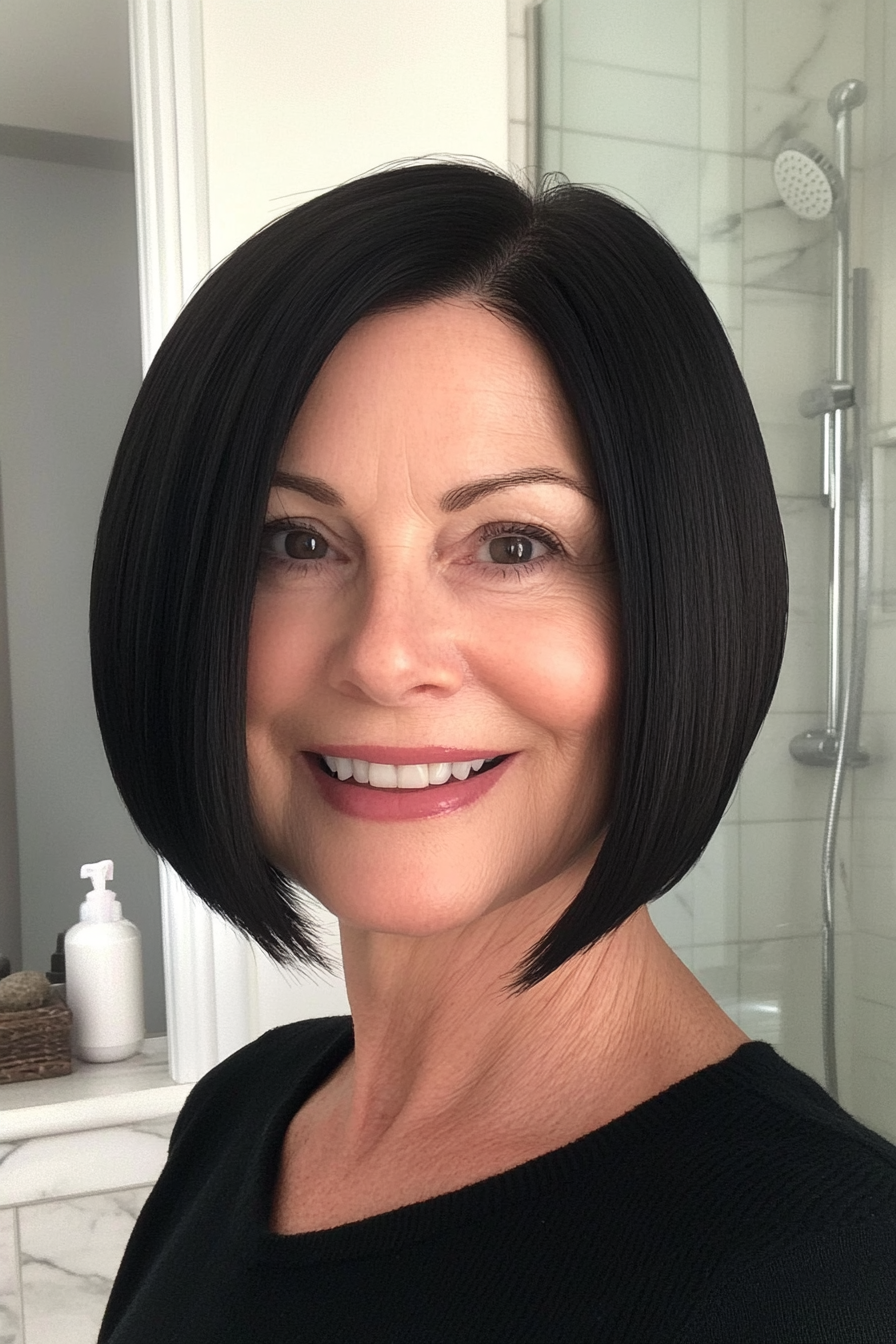3. Sleek Black Bob (Short Bob Hairstyles For Older Women) - Short Bob Hairstyles For Older Women