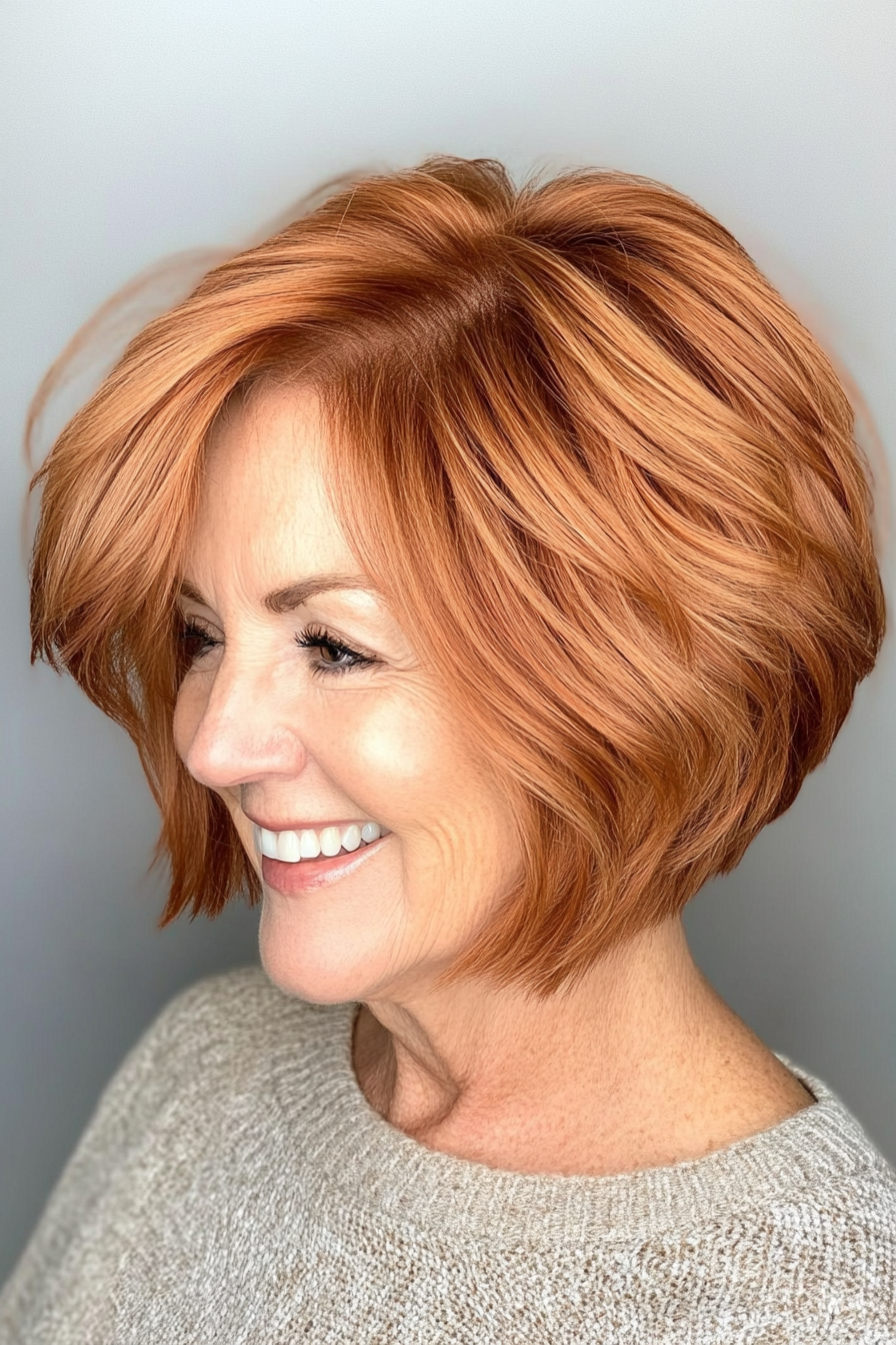 7. Layered Bob with Copper Tones (Short Bob Hairstyles For Older Women) - Short Bob Hairstyles For Older Women