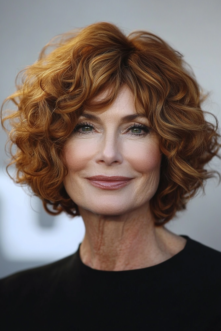 9. Curly Bob with Auburn Highlights (Short Bob Hairstyles For Older Women) - Short Bob Hairstyles For Older Women