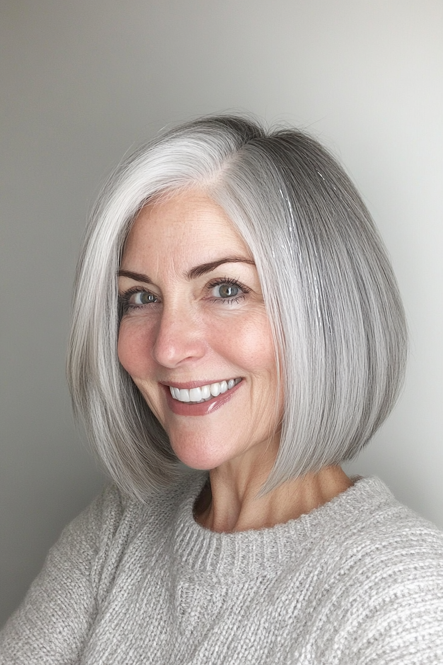 10. Classic Bob with Silver Highlights (Short Bob Hairstyles For Older Women) - Short Bob Hairstyles For Older Women