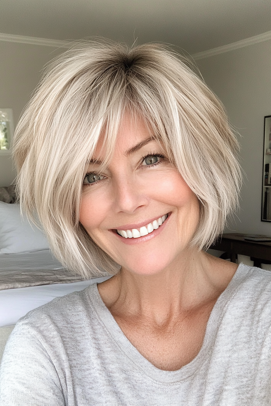 12. Modern Shaggy Bob in Blonde (Short Bob Hairstyles For Older Women) - Short Bob Hairstyles For Older Women