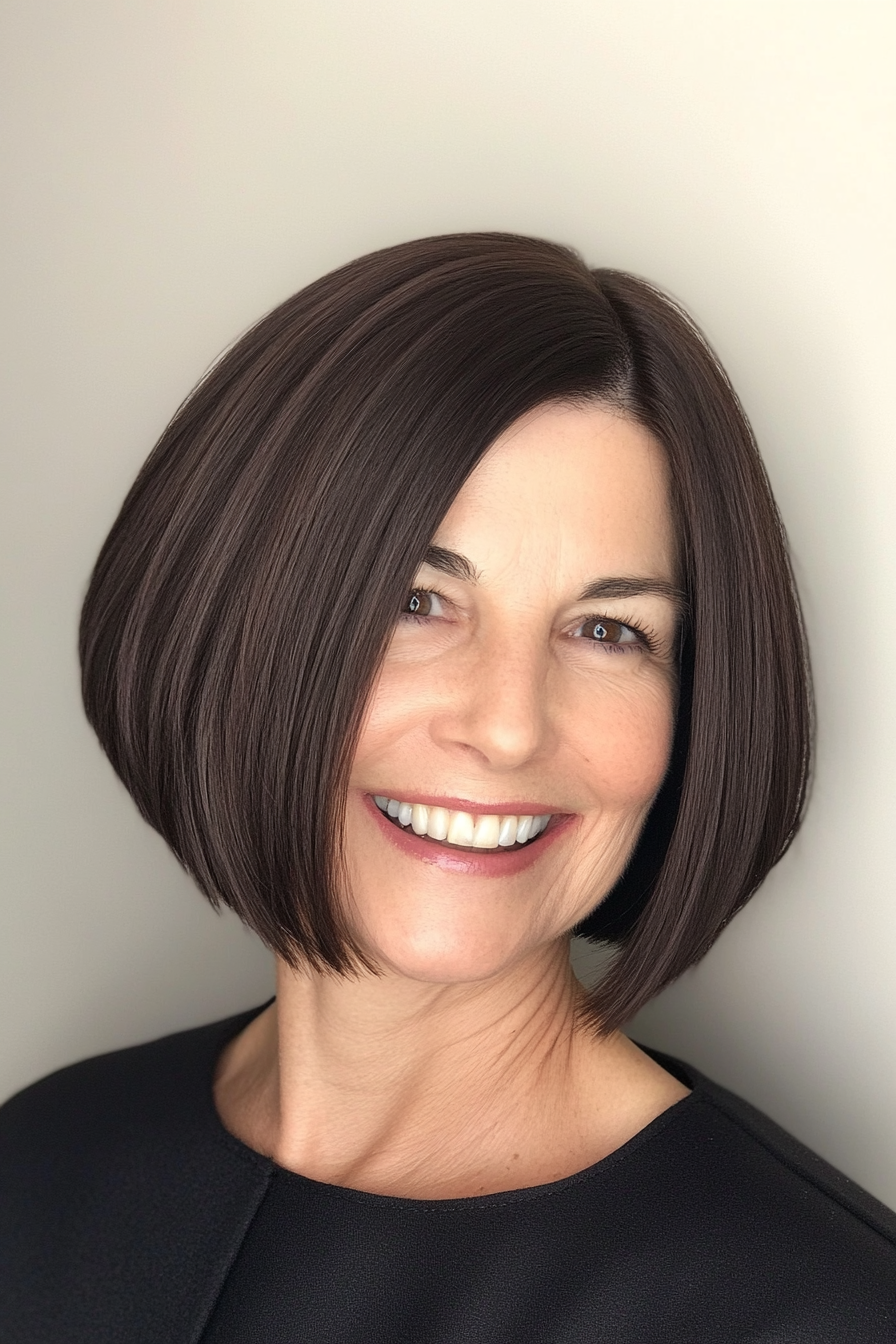 13. Blunt Bob with Dark Chocolate (Short Bob Hairstyles For Older Women) - Short Bob Hairstyles For Older Women