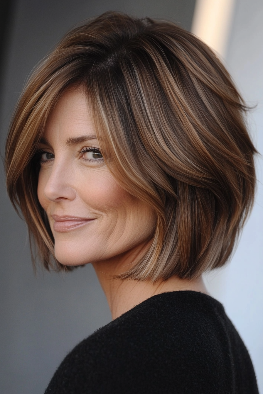 14. Stacked Bob in Light Brown (Short Bob Hairstyles For Older Women) - Short Bob Hairstyles For Older Women