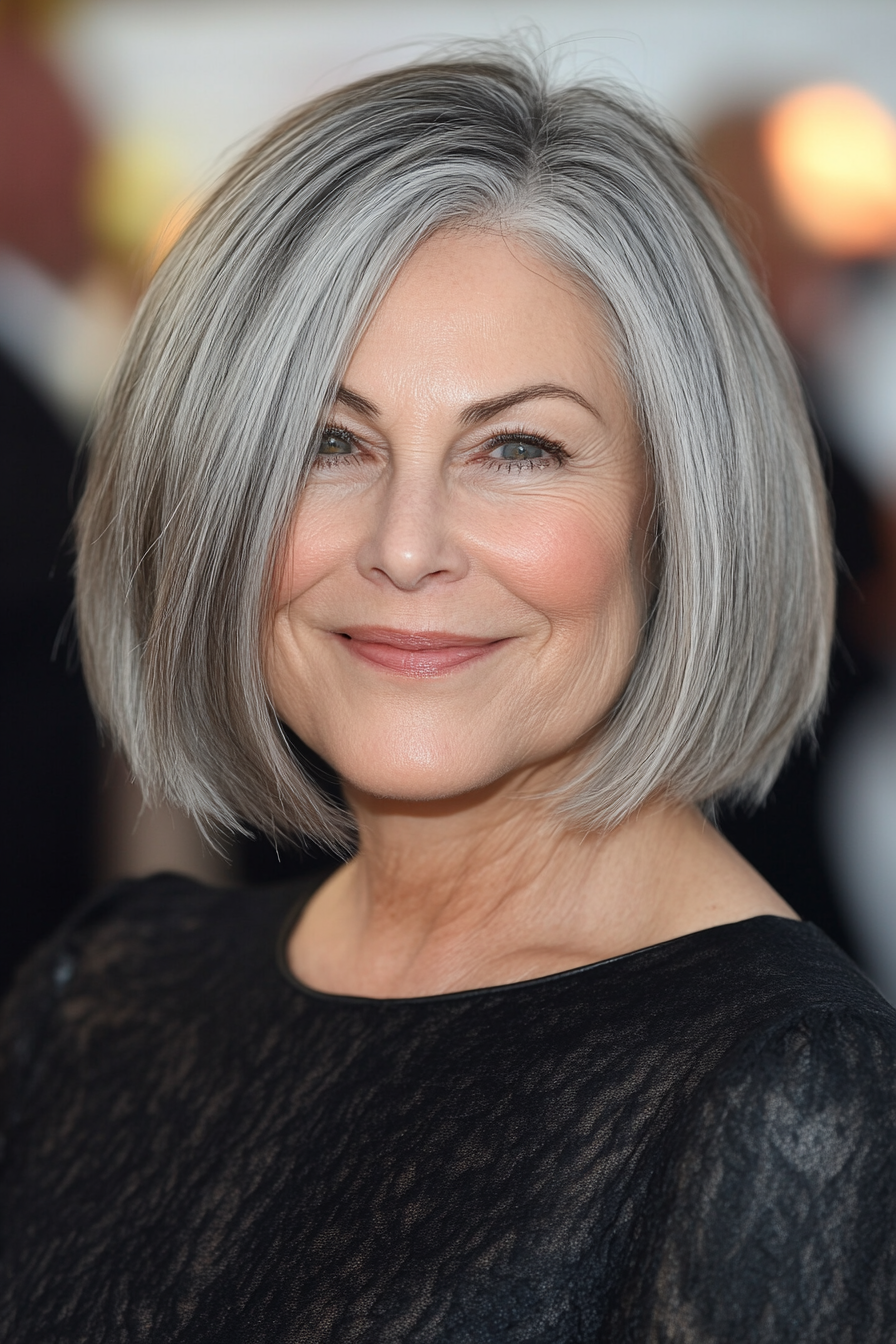 15. Bob with Natural Gray Highlights (Short Bob Hairstyles For Older Women) - Short Bob Hairstyles For Older Women
