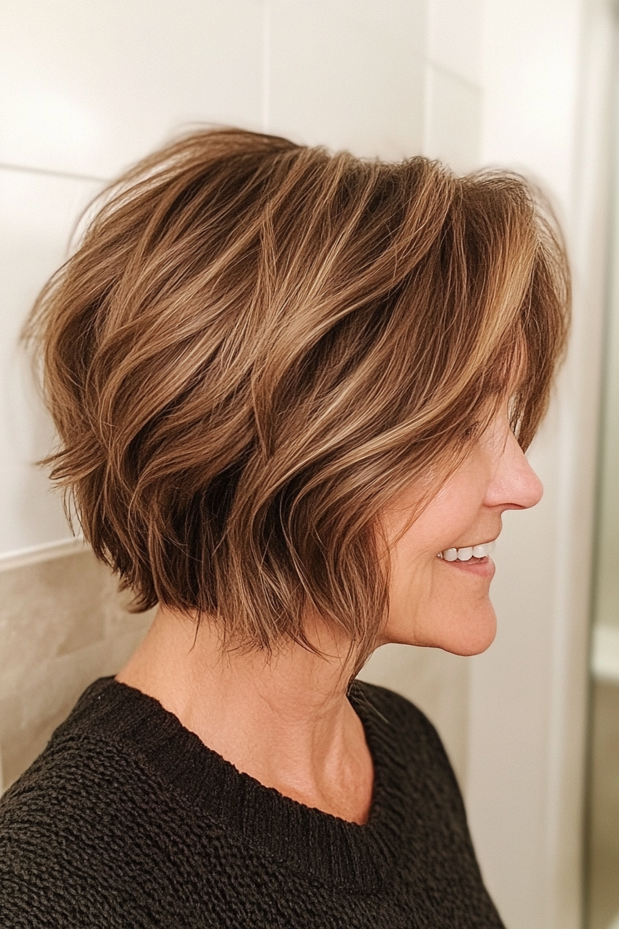 17. Choppy Bob with Soft Brown Ombre (Short Bob Hairstyles For Older Women) - Short Bob Hairstyles For Older Women