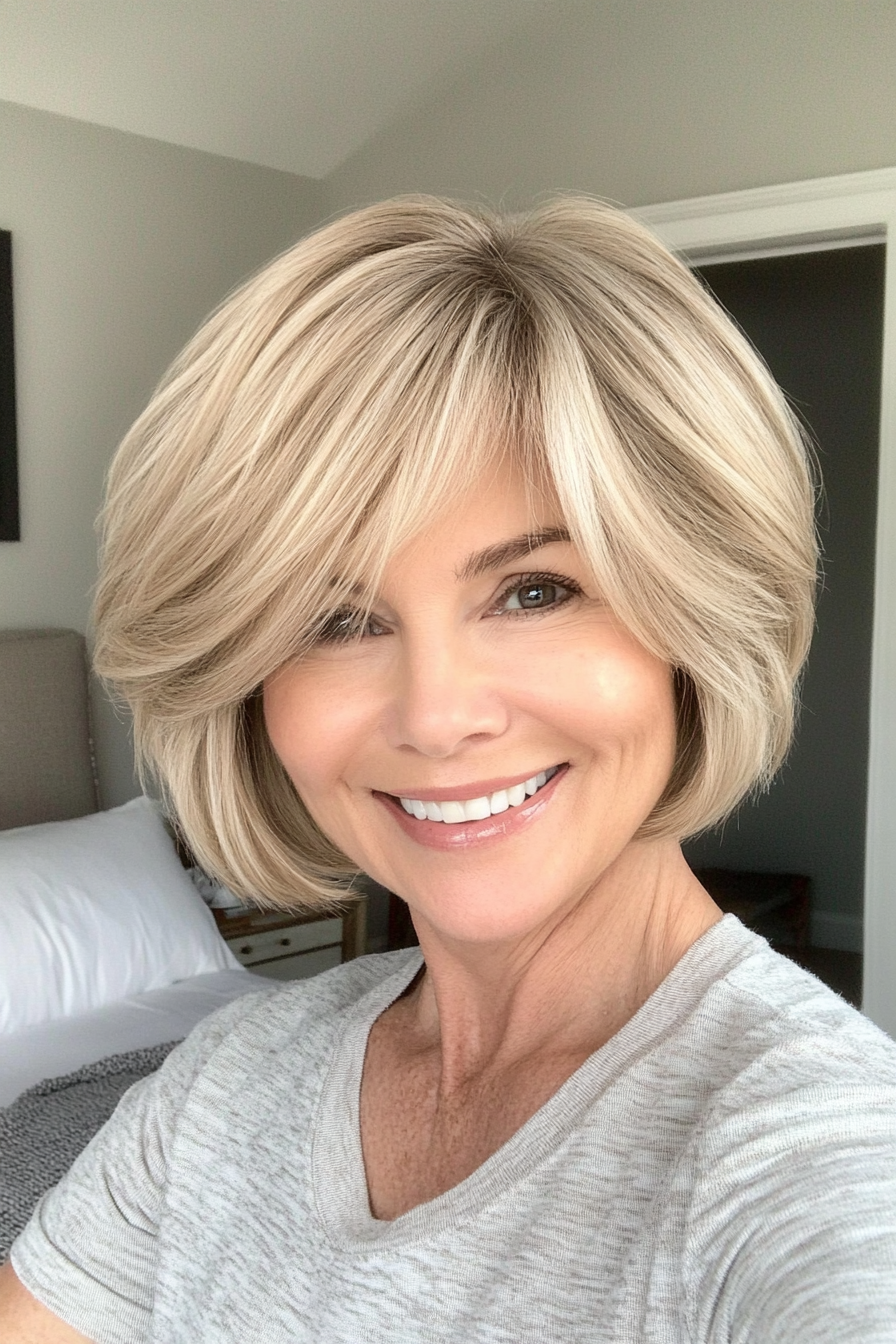 18. Bouncy Bob in Natural Blonde (Short Bob Hairstyles For Older Women) - Short Bob Hairstyles For Older Women