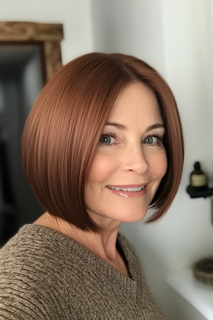 21. Smooth and Polished Bob in Chestnut (Short Bob Hairstyles For Older Women) - Short Bob Hairstyles For Older Women