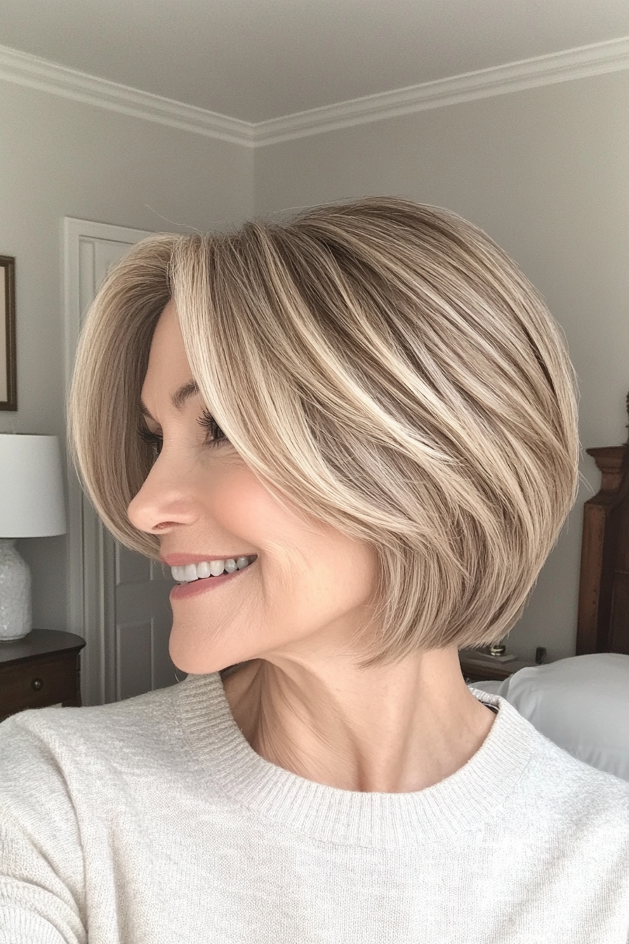 24. Longer Bob with Soft Blonde Layers (Short Bob Hairstyles For Older Women) - Short Bob Hairstyles For Older Women