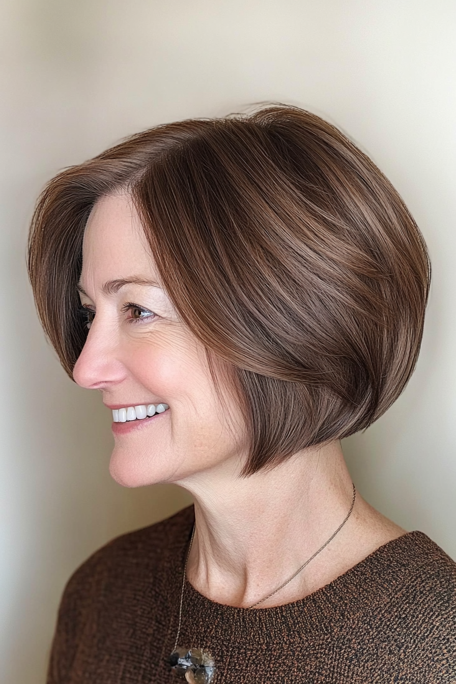 26. Slightly Asymmetrical Bob in Brown (Short Bob Hairstyles For Older Women) - Short Bob Hairstyles For Older Women