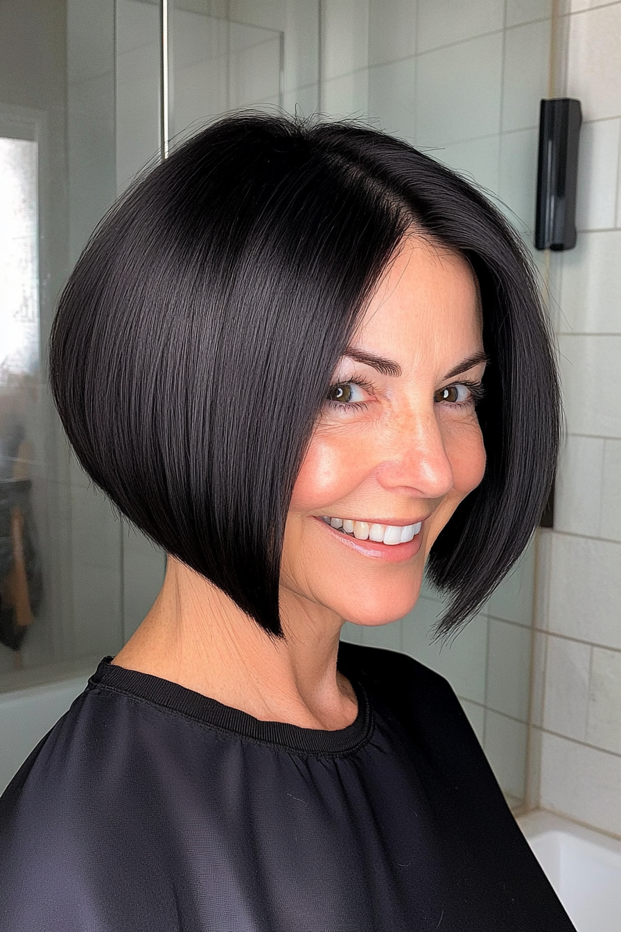 27. Angular Bob in Black (Short Bob Hairstyles For Older Women) - Short Bob Hairstyles For Older Women