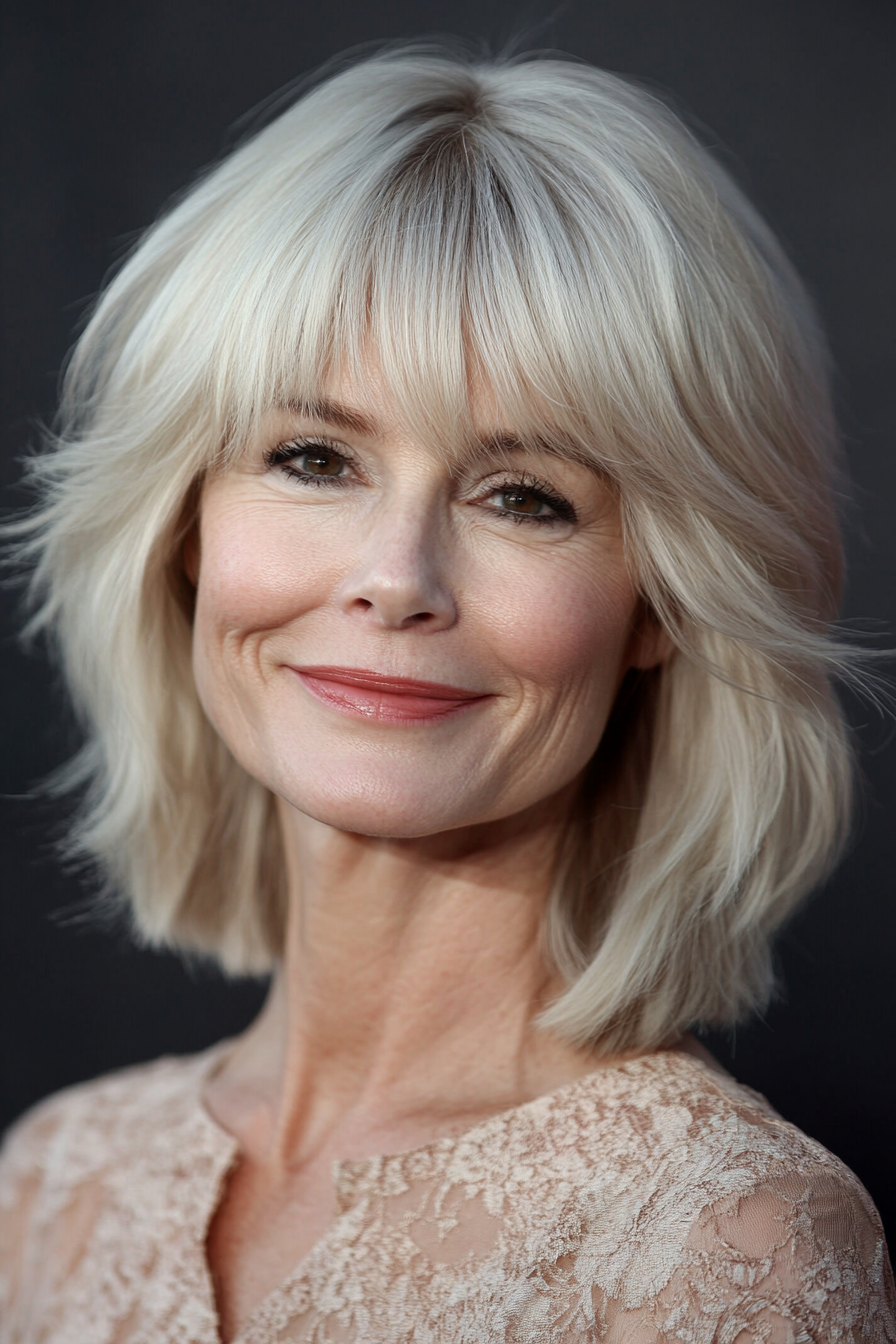 1. Classic Blonde Shag with Full Bangs (Short Shag Haircuts With Bangs For Older Women) - Short Shag Haircuts With Bangs For Older Women