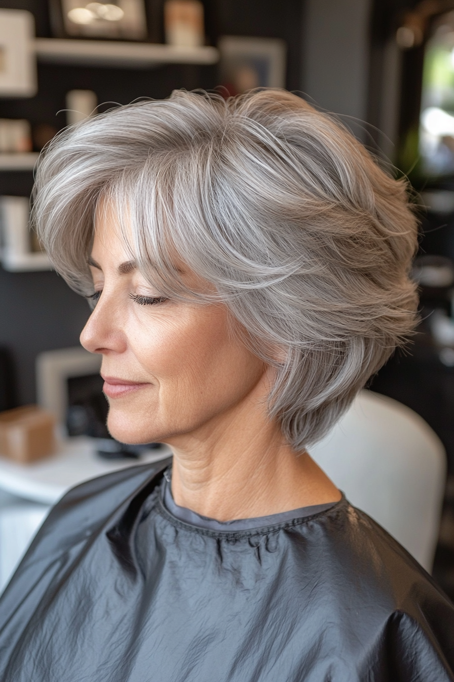 4. Silver Shag with Wispy Bangs (Short Shag Haircuts With Bangs For Older Women) - Short Shag Haircuts With Bangs For Older Women