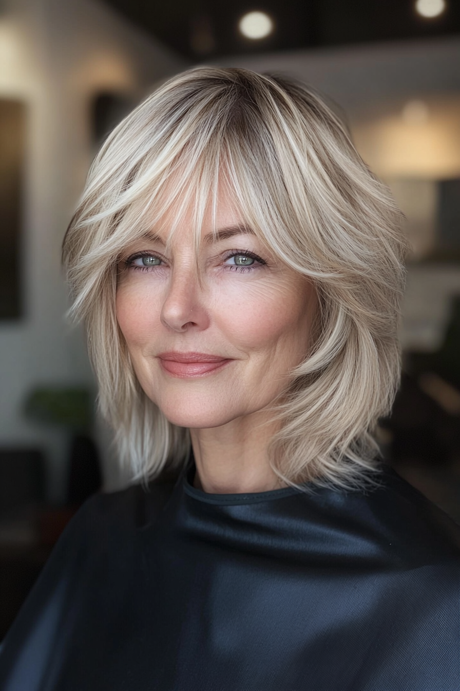 9. Soft Blonde Shag with Baby Fringe (Short Shag Haircuts With Bangs For Older Women) - Short Shag Haircuts With Bangs For Older Women