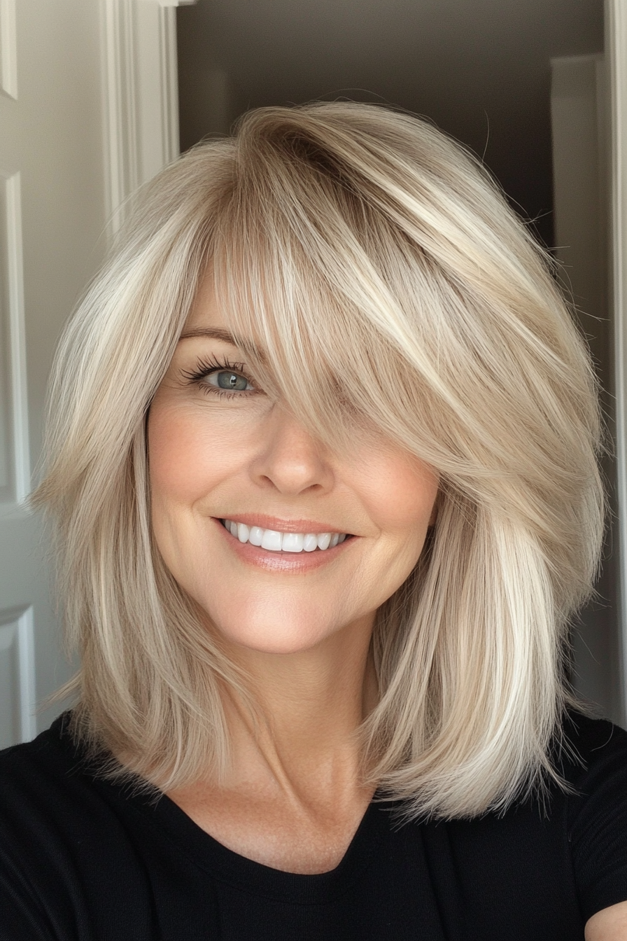 18. Light Ash Blonde Shag with Wispy Bangs (Short Shag Haircuts With Bangs For Older Women) - Short Shag Haircuts With Bangs For Older Women