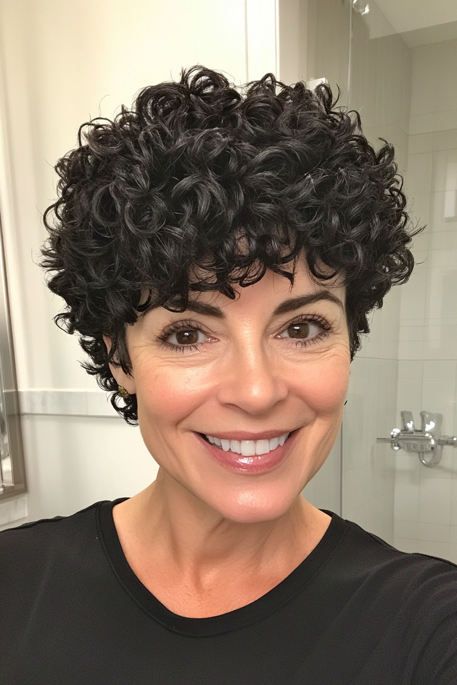 3. Tapered Curly Pixie in Black (Short Curly Haircuts For Women Over 60) - Short Curly Haircuts For Women Over 60