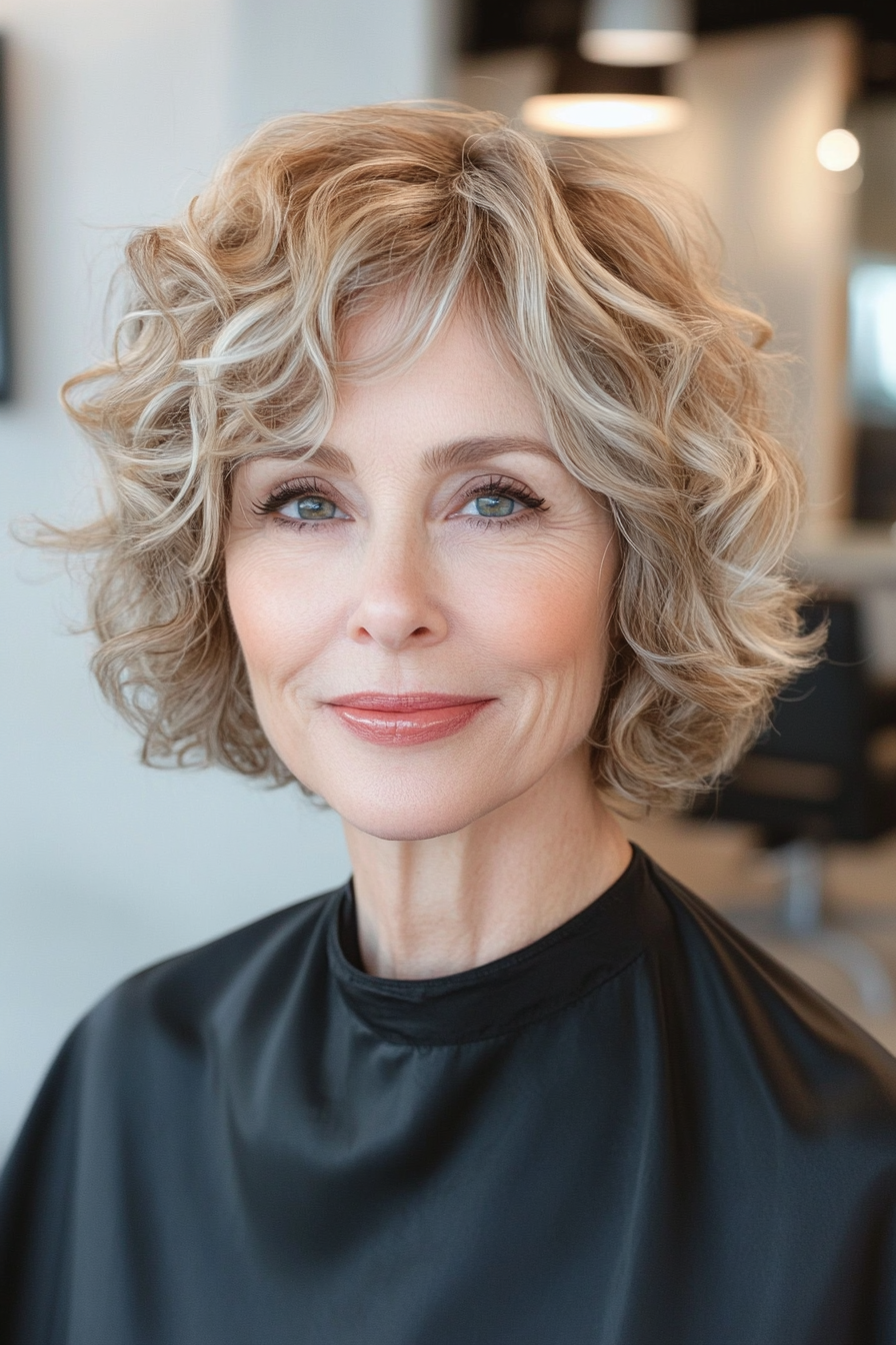 8. Modern Curly Shag in Blonde (Short Curly Haircuts For Women Over 60) - Short Curly Haircuts For Women Over 60