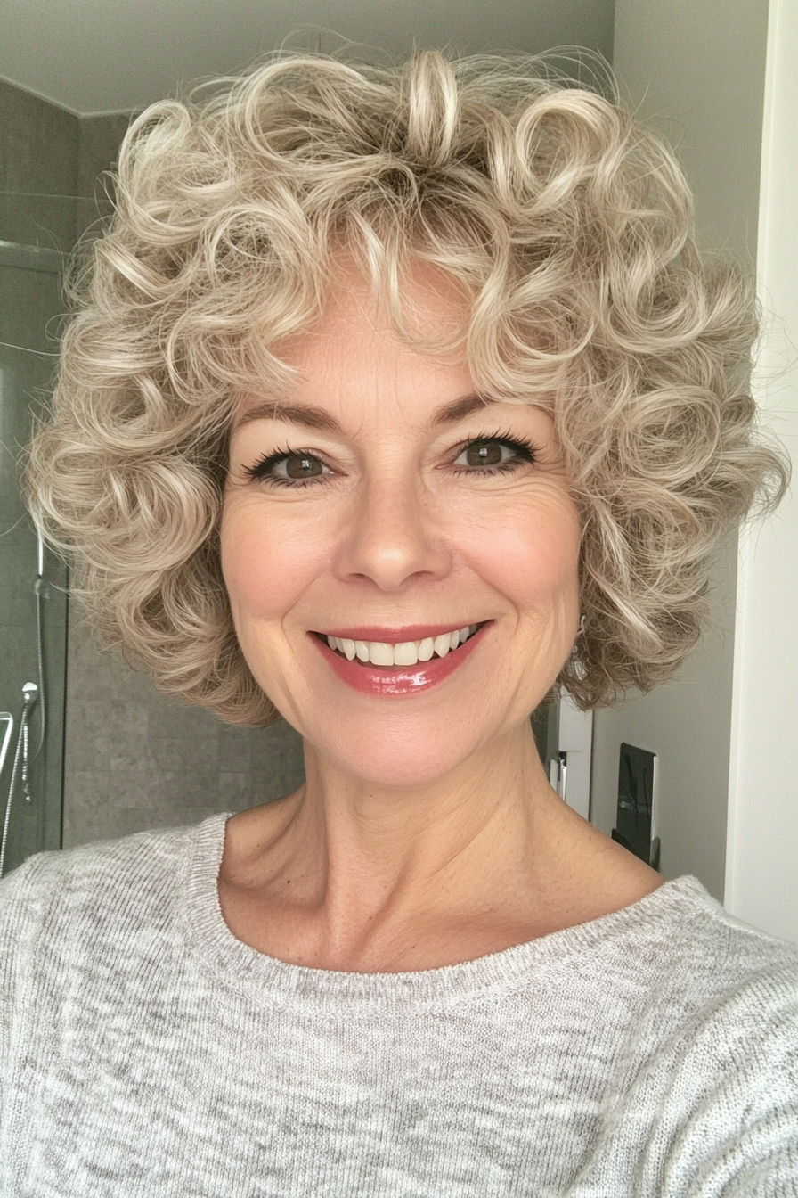 13. Loose Curly Crop in Ash Blonde (Short Curly Haircuts For Women Over 60) - Short Curly Haircuts For Women Over 60