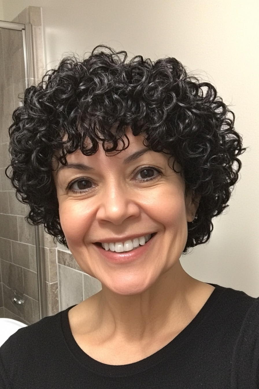 14. Textured Curly Cut with Black Curls (Short Curly Haircuts For Women Over 60) - Short Curly Haircuts For Women Over 60