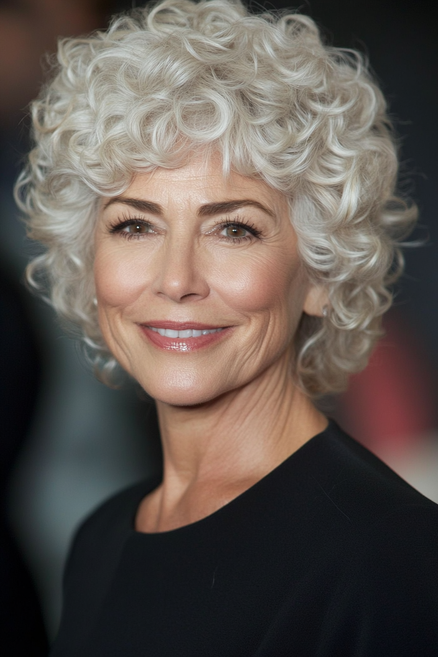 15. Curly Tapered Cut with Platinum Blonde (Short Curly Haircuts For Women Over 60) - Short Curly Haircuts For Women Over 60