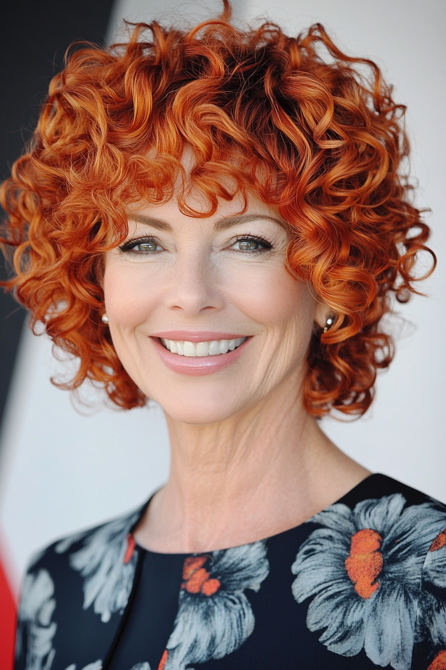 17. Cropped Curly Hair with Copper Red Highlights (Short Curly Haircuts For Women Over 60) - Short Curly Haircuts For Women Over 60