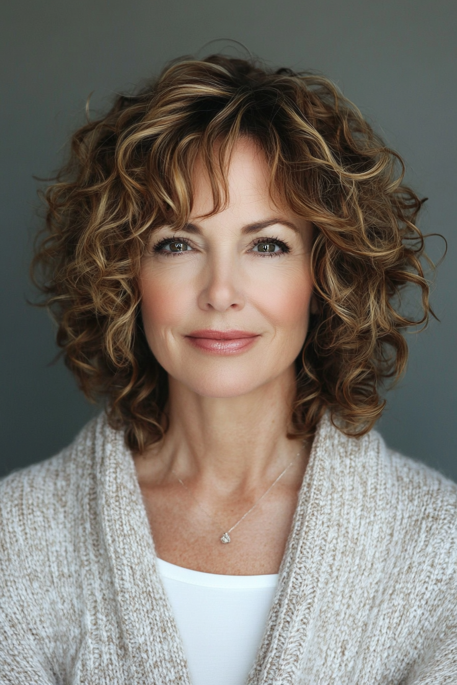 19. Classic Curly Bob with Medium Brown (Short Curly Haircuts For Women Over 60) - Short Curly Haircuts For Women Over 60