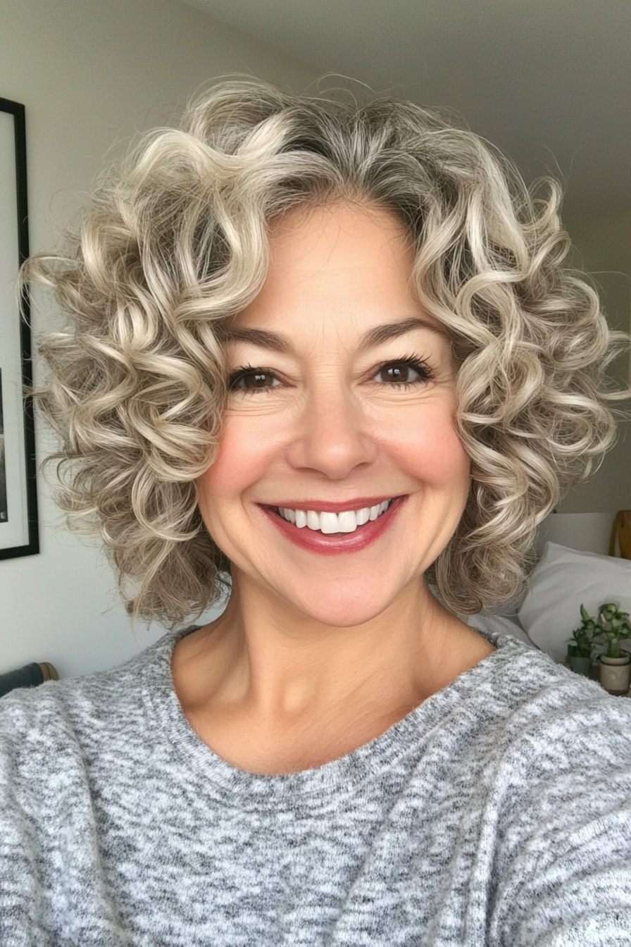 24. Soft Curly Shag with Medium Blonde (Short Curly Haircuts For Women Over 60) - Short Curly Haircuts For Women Over 60