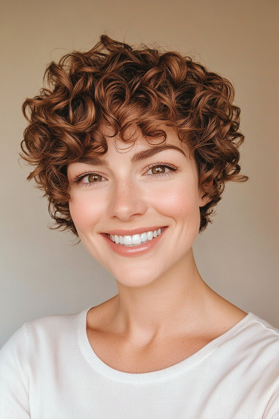 1. The Curly Pixie Cut - Soft Brown (Short Curly Hairstyles For Women) - Short Curly Hairstyles For Women