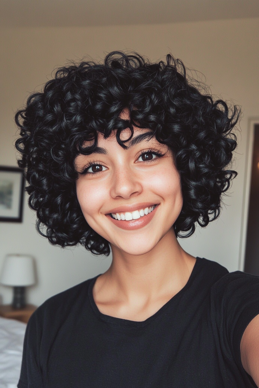 8. Textured Curly Bowl Cut - Black (Short Curly Hairstyles For Women) - Short Curly Hairstyles For Women
